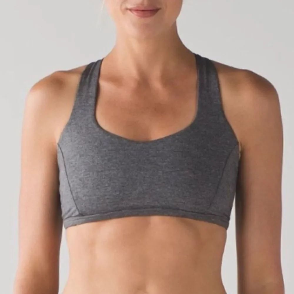 Lululemon Energy Gray Strappy Razorback Workout Support Sport Bra